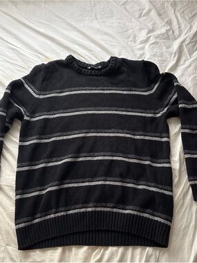 Simons Black Crewneck Sweater with Gray Stripes